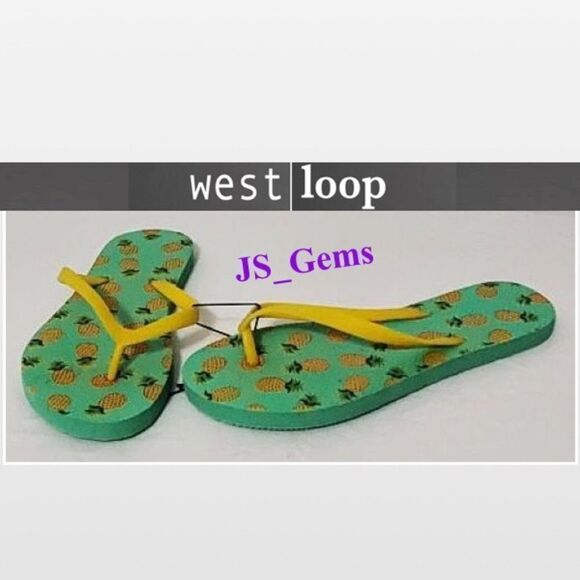 New Green & Yellow Pineapple Flip Flop Sandal Shoes - Picture 1 of 12